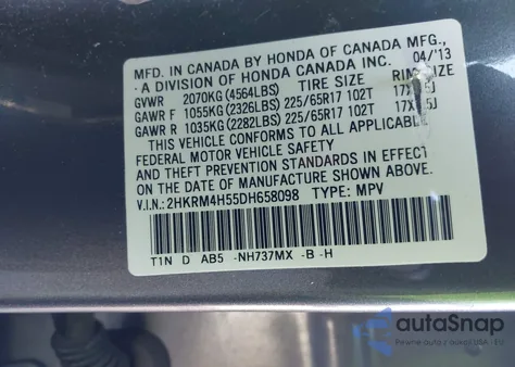 2013 Honda Cr-V Ex from USA, damaged, VIN 2HKRM4H55DH658098